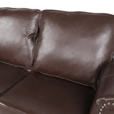 Noble House Lawton Contemporary Faux Leather Loveseat with Nailhead Trim, Dark Brown