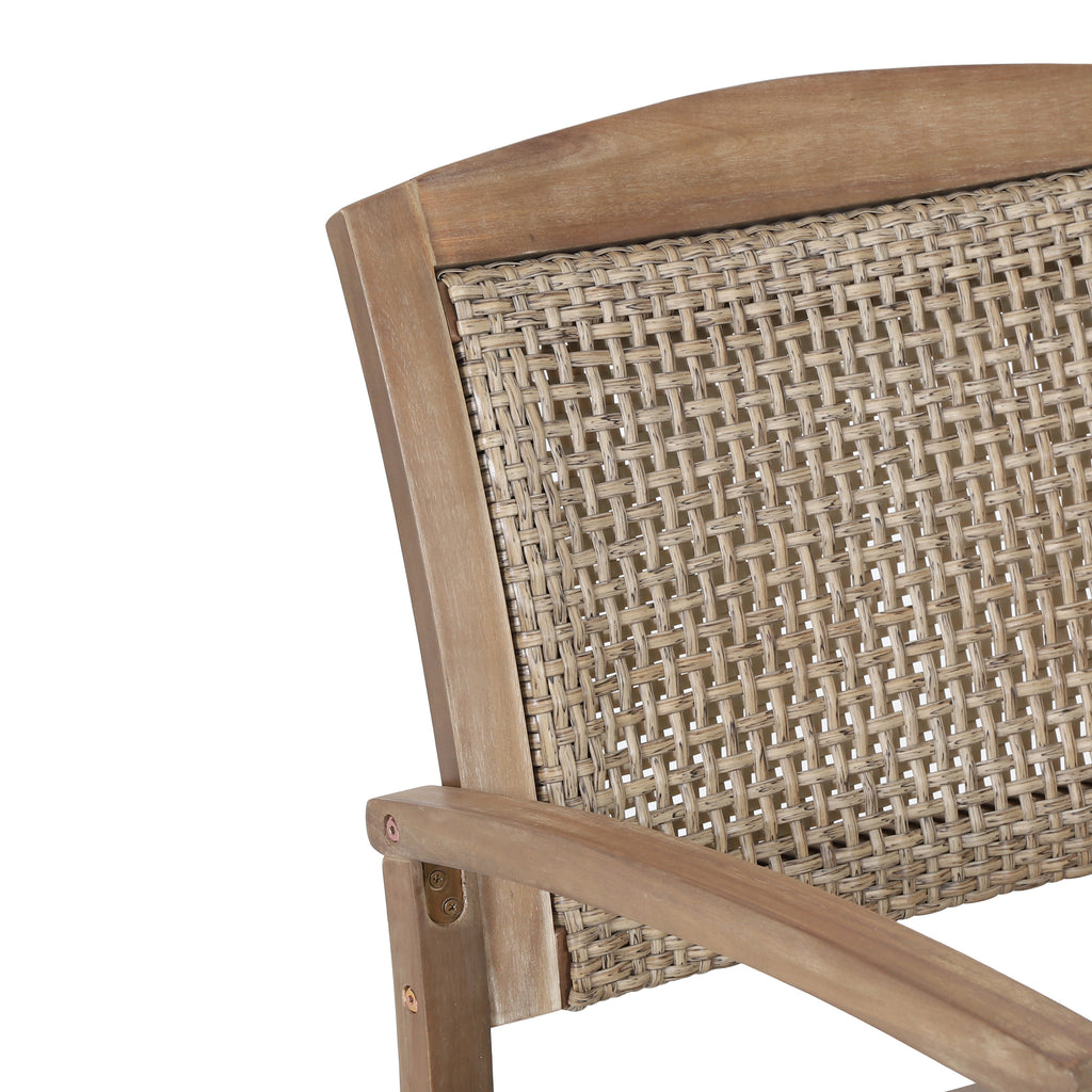 Welby Outdoor Acacia Wood and Wicker Rocking Chair, Light Brown Noble House