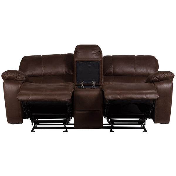 Porter Designs Ramsey Leather-Look seat Transitional Reclining Console Love Brown 03-112C-02-6016