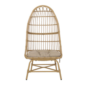 Noble House Naclerio Outdoor Wicker Basket Chair with Cushion, Beige and Light Brown
