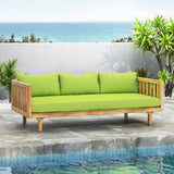 Claremont Outdoor 3 Seater Acacia Wood Daybed with Cushions, Teak and Green Noble House