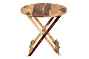 Porter Designs Sheesham Accents Solid Wood Round Foldable Natural End Table Natural 07-116-01-0271