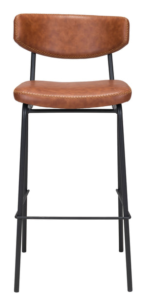 Zuo Modern Sharon 100% Polyurethane, Plywood, Steel Modern Commercial Grade Barstool Set - Set of 4 Vintage Brown, Black 100% Polyurethane, Plywood, Steel
