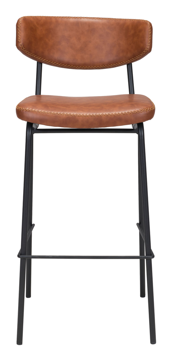 Zuo Modern Sharon 100% Polyurethane, Plywood, Steel Modern Commercial Grade Barstool Set - Set of 4 Vintage Brown, Black 100% Polyurethane, Plywood, Steel