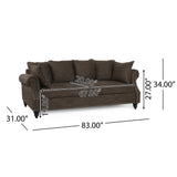 Manbow Contemporary Fabric Pillowback 3 Seater Sofa with Nailhead Trim, Brown and Dark Brown Noble House