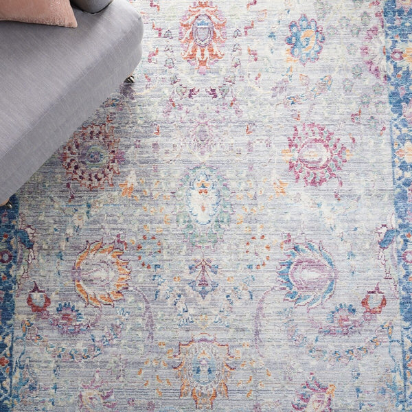 Illusion 703  Power Loomed Viscose Pile Rug Light Grey / Purple