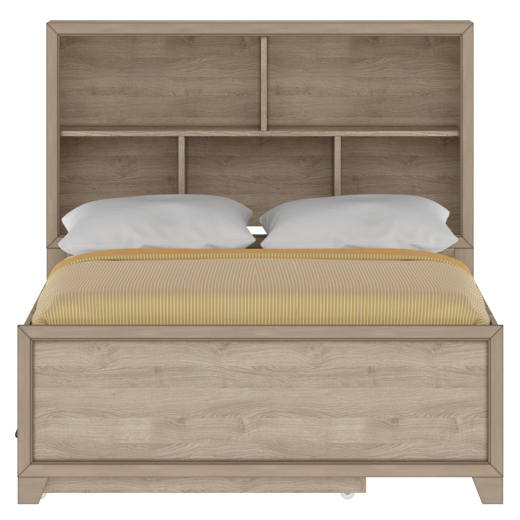 Kids Full Bed with Bookcase Headboard in River Birch Brown 