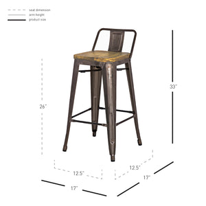 Metropolis Low-Back Counter Stool Set of 4 - Stylish Retro Design for Modern Dining Spaces