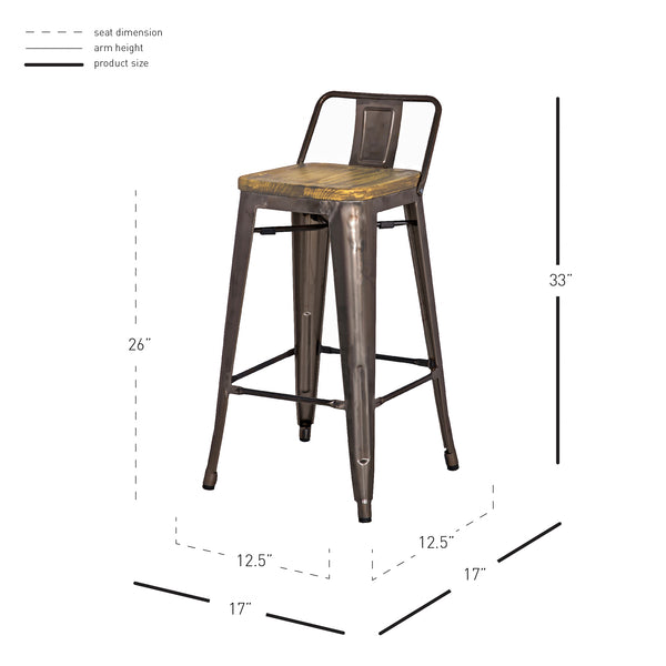 Metropolis Low-Back Counter Stool Set of 4 - Stylish Retro Design for Modern Dining Spaces