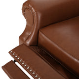 Sunapee Contemporary Tufted Recliner with Nailhead Trim,  Cognac Brown Faux Leather and Espresso Noble House