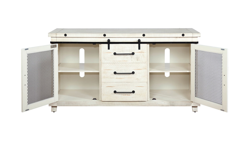 Vilo Home Industrial Charms Barn Door 65" White TV Stand with Distressed Design VH8854 VH8854