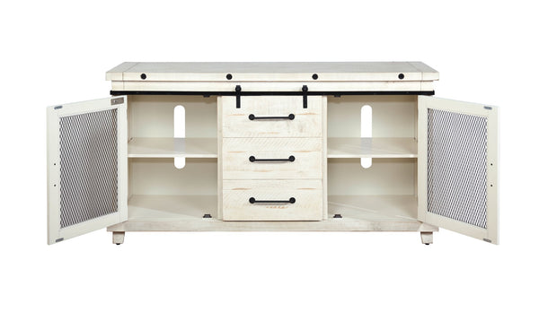 Vilo Home Industrial Charms Barn Door 65" White TV Stand with Distressed Design VH8854 VH8854