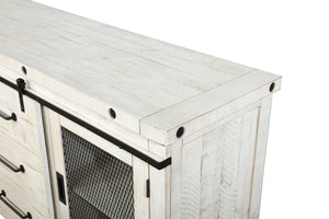 Vilo Home Industrial Charms Barn Door 65" White TV Stand with Distressed Design VH8854 VH8854