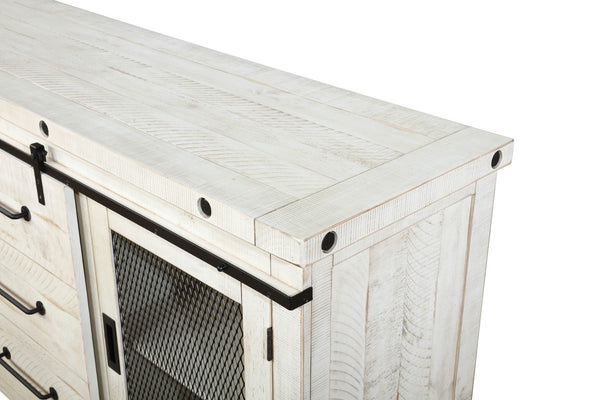 Vilo Home Industrial Charms Barn Door 65" White TV Stand with Distressed Design VH8854 VH8854