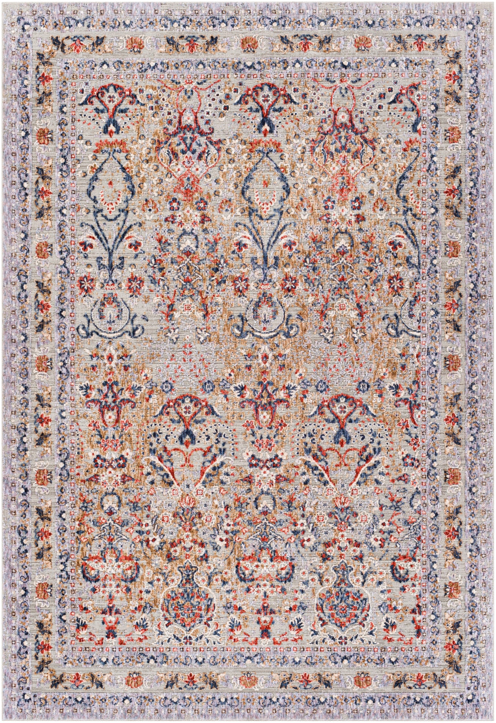 Infinity INF-2300 Traditional Polyester Rug INF2300-81012 Rust, Dark Blue, Camel, Medium Gray, Light Gray, Cream 100% Polyester 8'10" x 12'