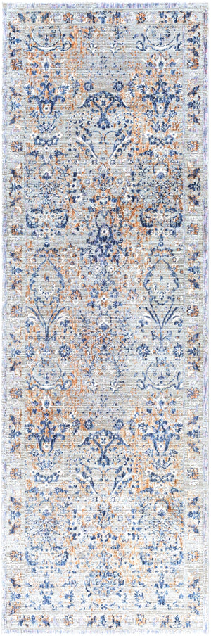 Infinity INF-2301 Traditional Polyester Rug INF2301-2673 Dark Blue, Pale Blue, Camel, Medium Gray, Light Gray, Beige, Cream 100% Polyester 2'6" x 7'3"