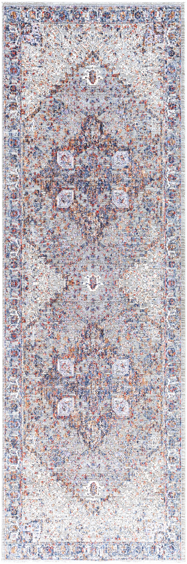 Infinity INF-2304 Traditional Polyester Rug INF2304-2673 Dark Blue, Camel, Rust, Pale Blue, Medium Gray, Light Gray, Cream 100% Polyester 2'6" x 7'3"