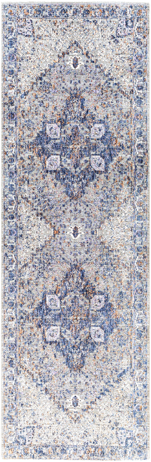 Infinity INF-2305 Traditional Polyester Rug INF2305-2673 Dark Blue, Pale Blue, Camel, Medium Gray, Light Gray, Beige, Cream 100% Polyester 2'6" x 7'3"