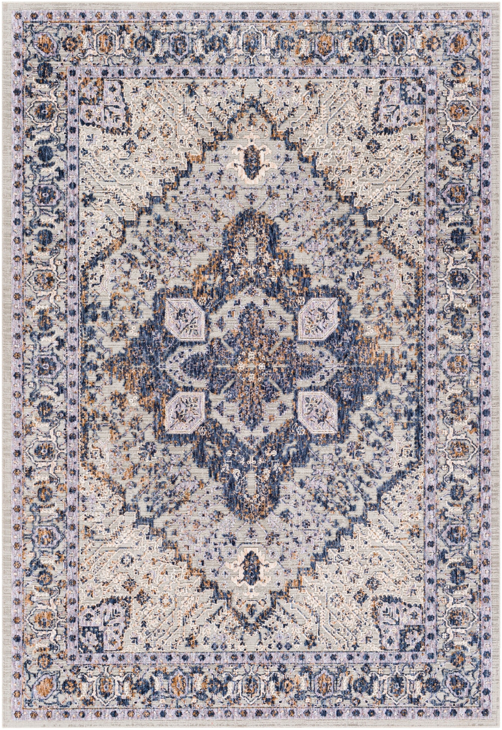 Infinity INF-2305 Traditional Polyester Rug INF2305-81012 Dark Blue, Pale Blue, Camel, Medium Gray, Light Gray, Beige, Cream 100% Polyester 8'10" x 12'