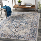 Infinity INF-2305 Traditional Polyester Rug INF2305-81012 Dark Blue, Pale Blue, Camel, Medium Gray, Light Gray, Beige, Cream 100% Polyester 8'10" x 12'