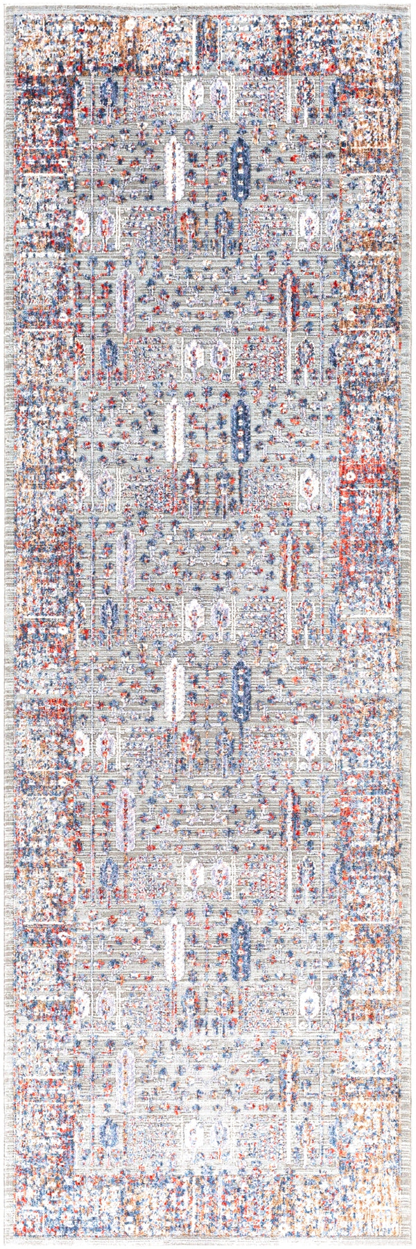 Infinity INF-2306 Traditional Polyester Rug INF2306-2673 Dark Blue, Pale Blue, Camel, Rust, Medium Gray, Light Gray, Beige, Cream 100% Polyester 2'6" x 7'3"