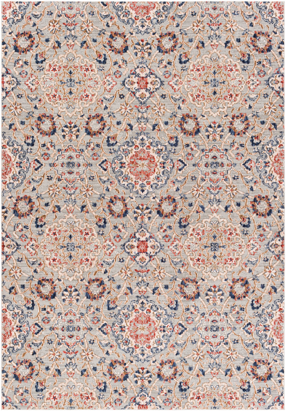 Infinity INF-2309 Traditional Polyester Rug INF2309-81012 Dark Blue, Denim, Rust, Camel, Medium Gray, Light Gray, Beige, Cream 100% Polyester 8'10" x 12'
