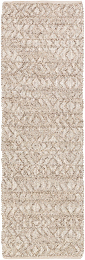 Ingrid ING-2004 Modern Viscose, Wool Rug ING2004-312 White, Ivory, Taupe 65% Viscose, 35% Wool 3' x 12'