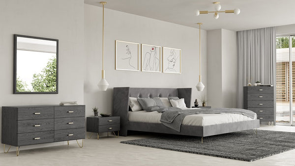VIG Furniture Nova Domus Bryan Modern Grey Velvet & Gold Bed VGMABR-82
