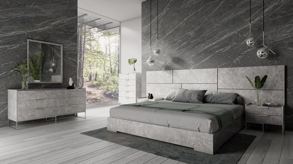 VIG Furniture Nova Domus Queen Size Marbella - Italian Modern Grey Marble Bed w/ 2 Nightstands VGACMARBELLA-GRY-BED-Q