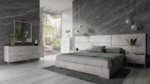 VIG Furniture Nova Domus Queen Size Marbella - Italian Modern Grey Marble Bed w/ 2 Nightstands VGACMARBELLA-GRY-BED-Q