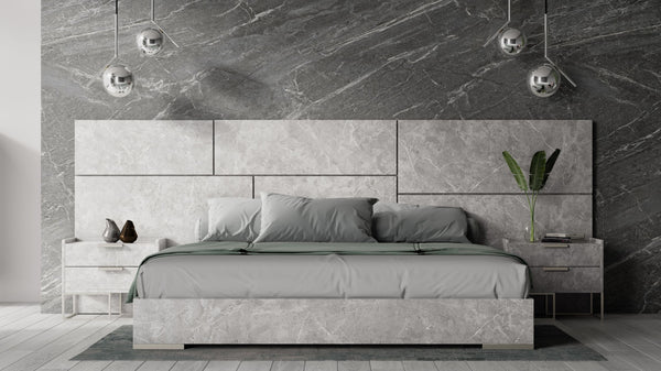 VIG Furniture Nova Domus Marbella - Italian Modern Grey Marble Bed w/ 2 Nightstands VGACMARBELLA-GRY-BED