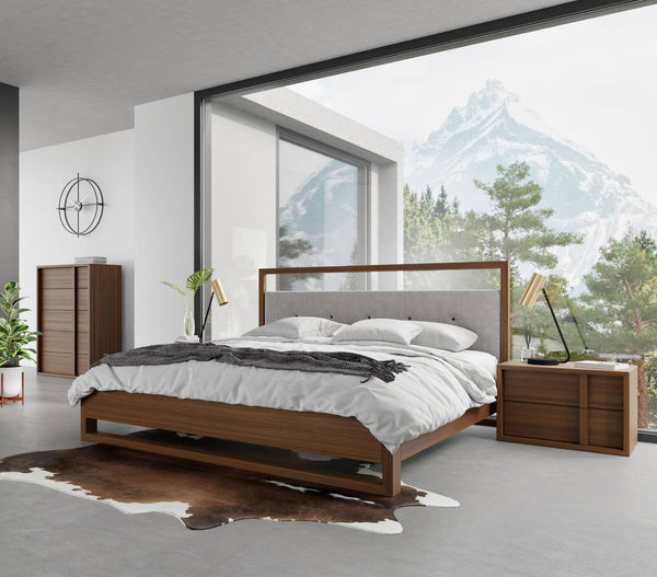 VIG Furniture Nova Domus Falcor - Modern Grey Fabric & Walnut Veneer Bed VGMABR-107-BED
