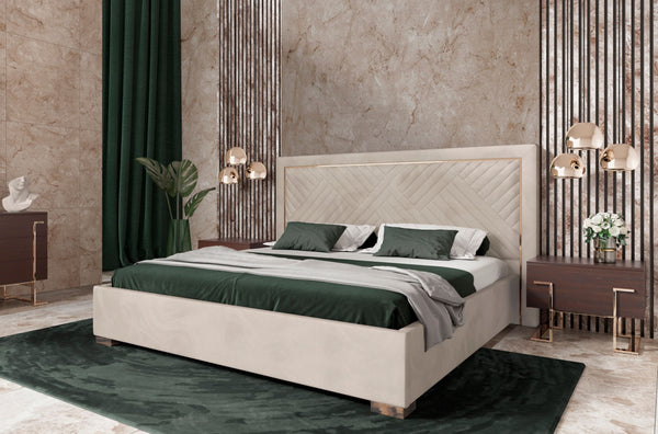 VIG Furniture Modrest Corrico - Off White Velvet Modern Q Bed VGVCBD1906-19-BED-Q