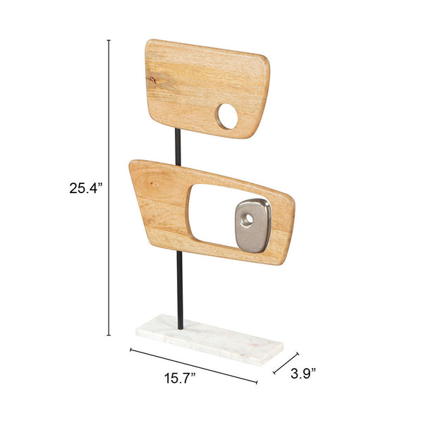 Zuo Modern Wize Mango Wood, Aluminum, Marble Modern Commercial Grade Table Art Silver, White, Natural Mango Wood, Aluminum, Marble