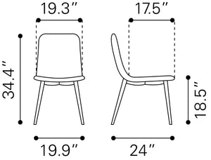 Zuo Modern Tangiers 100% Polyurethane, Plywood, Steel Modern Commercial Grade Dining Chair Set - Set of 2 Taupe, Dark Gray 100% Polyurethane, Plywood, Steel