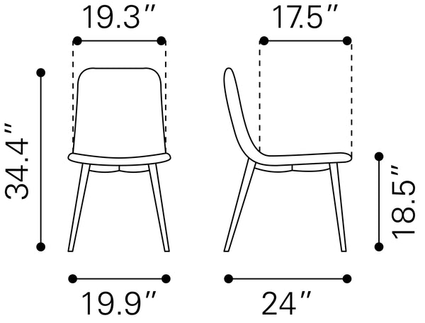 Zuo Modern Tangiers 100% Polyurethane, Plywood, Steel Modern Commercial Grade Dining Chair Set - Set of 2 Taupe, Dark Gray 100% Polyurethane, Plywood, Steel