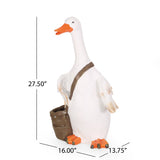 Farnum Outdoor Decorative Goose Planter, White and Brown Noble House
