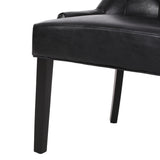 Cheney Contemporary Tufted Dining Chairs, Midnight Black Faux Leather and Dark Brown Noble House