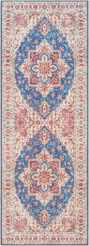 Iris IRS-2300 Traditional Polyester Rug IRS2300-2676 Navy, Ice Blue, Ivory, Bright Yellow, Wheat, Mauve, Dark Red, Burnt Orange 100% Polyester 2'6" x 7'6"