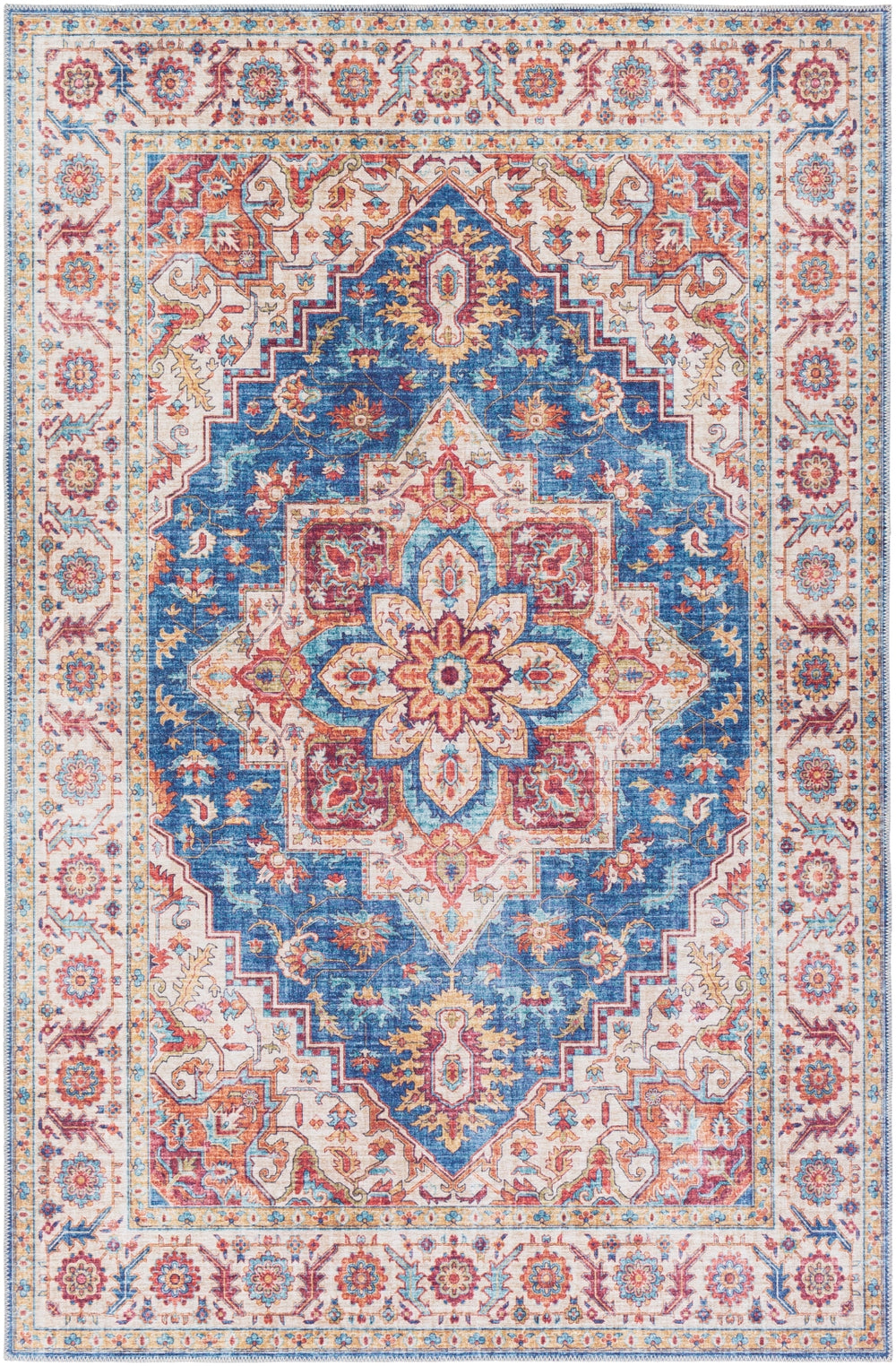 Iris IRS-2300 Traditional Polyester Rug IRS2300-912 Navy, Ice Blue, Ivory, Bright Yellow, Wheat, Mauve, Dark Red, Burnt Orange 100% Polyester 9' x 12'