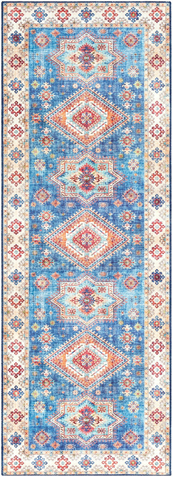 Iris IRS-2306 Traditional Polyester Rug IRS2306-2676 Navy, Ice Blue, Ivory, Wheat, Grass Green, Bright Yellow, Burnt Orange, Bright Red, Dark Red, Mauve 100% Polyester 2'6" x 7'6"