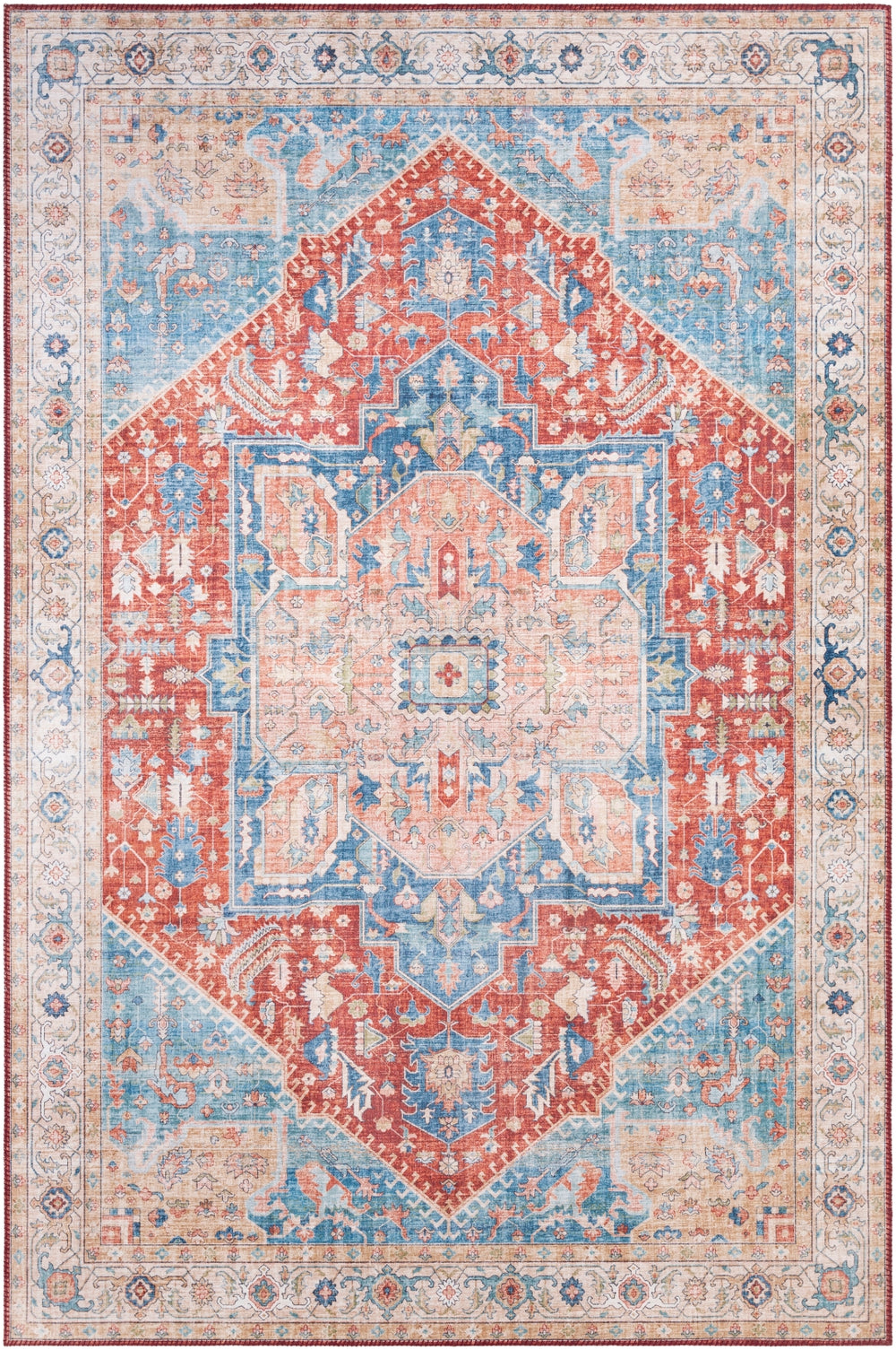Iris IRS-2313 Traditional Polyester Rug IRS2313-912 Burnt Orange, Bright Blue, Denim, Beige, Blush, Peach 100% Polyester 9' x 12'