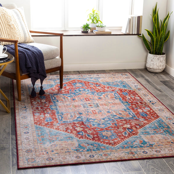 Iris IRS-2313 Traditional Polyester Rug IRS2313-912 Burnt Orange, Bright Blue, Denim, Beige, Blush, Peach 100% Polyester 9' x 12'