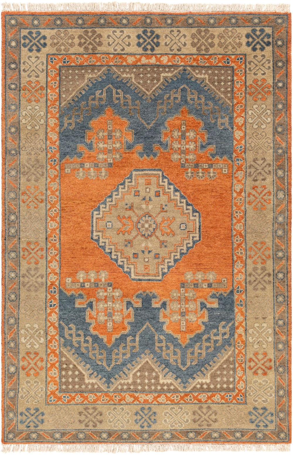 Isparta ISP-1000 Traditional Wool Rug ISP1000-912 Camel, Tan, Moss, Burnt Orange, Navy, Denim 100% Wool 9' x 12'