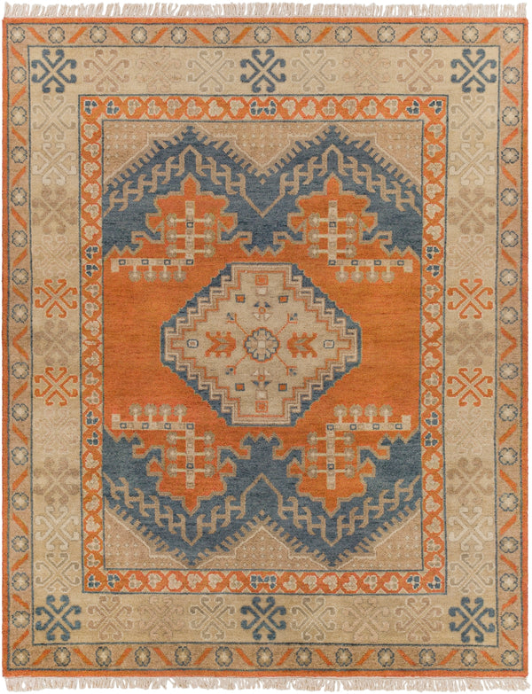 Isparta ISP-1000 Traditional Wool Rug ISP1000-810 Camel, Tan, Moss, Burnt Orange, Navy, Denim 100% Wool 8' x 10'