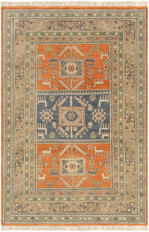 Isparta ISP-1001 Rustic Wool Rug ISP1001-912 Burnt Orange, Navy, Denim, Dark Brown, Cream, Sage, Grass Green 100% Wool 9' x 12'