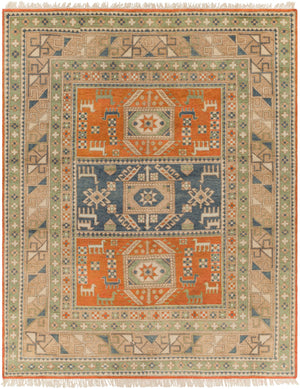 Isparta ISP-1001 Rustic Wool Rug ISP1001-810 Burnt Orange, Navy, Denim, Dark Brown, Cream, Sage, Grass Green 100% Wool 8' x 10'