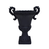 Delphine Outdoor Traditional Roman Chalice Garden Urn Planter with Frond Accents, Black