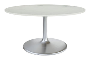 Zuo Modern Gotham Marble, MDF, Iron, Aluminum Modern Commercial Grade Dining Table White, Silver Marble, MDF, Iron, Aluminum