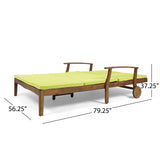 Perla Double Chaise Lounge for Yard and Patio,  Acacia Wood Frame, Teak Finish with Green Cushions Noble House